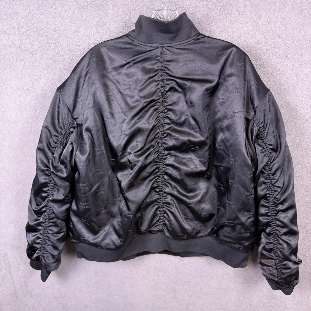 Nike‎ Air Womens Bomber Jacket XL Allover Swoosh Logo Satin Coat Excellent